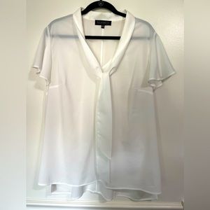 White sheer blouse with long neck tie